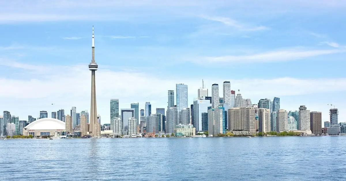 The Toronto skyline and CN Tower seen from the waterfront
